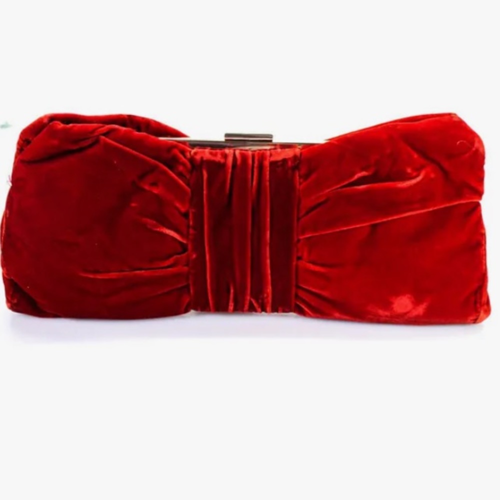 KATE SPADE LARGE RED VELVET BOW CLUTCH STUNNER